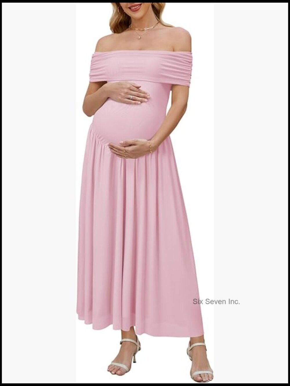 Off The Shoulder Mesh Maxi Maternity Dress for Photoshoot Baby Shower Formal